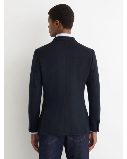 Reiss Blue Carson Flannel Double-Breasted Blazer Tailored-Fit for men