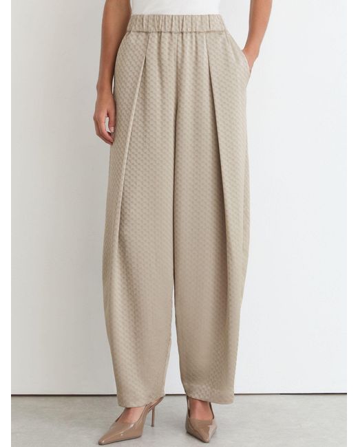 Reiss Natural Dia - Champagne Neutral Jacquard Pleated Tapered Trousers, Us 12 R