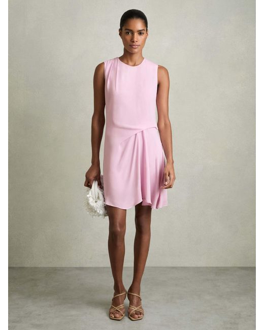 Reiss Elina - Pale Pink Draped Tuck Mini Dress, Us 10
