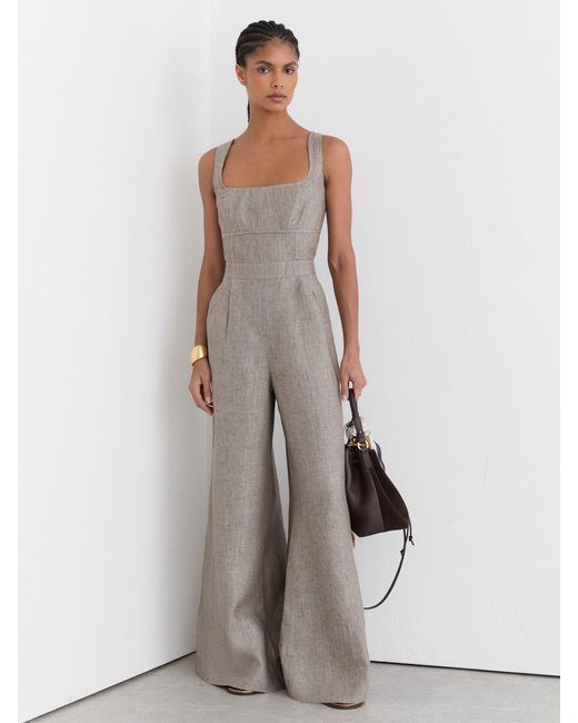 Reiss Green Linen Structured Wide-Leg Jumpsuit