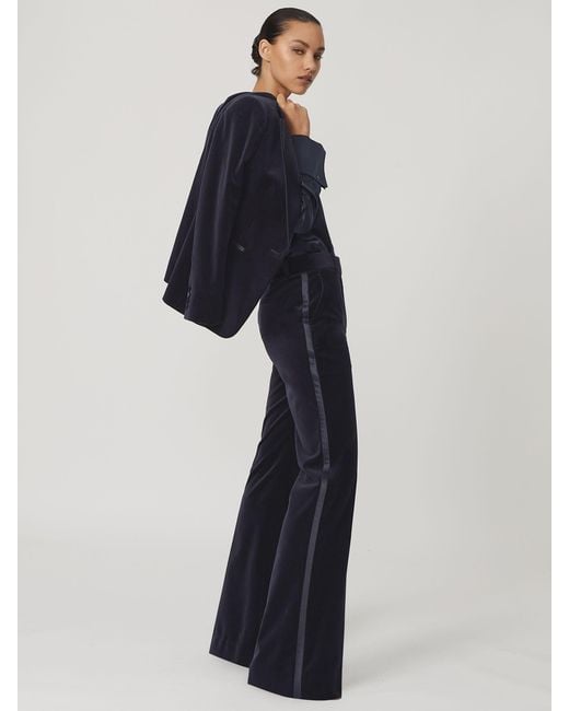 Reiss Blue Velvet Satin-Stripe Flared Trousers
