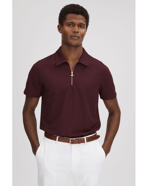 Reiss Purple Floyd - Bordeaux Slim Fit Half-zip Polo Shirt, Xs for men