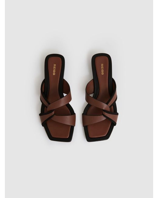 Reiss Gray Leather Link-Strap Slip-On Sandals