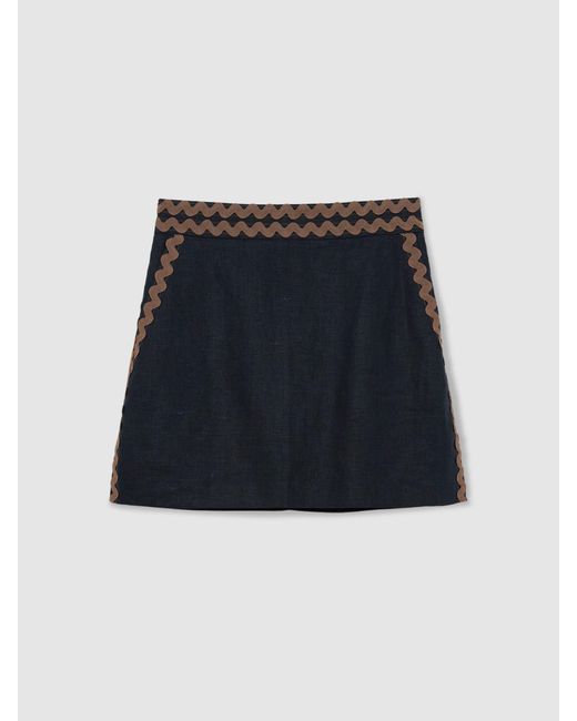 Reiss White Linen Wave-Trim Mini Skirt