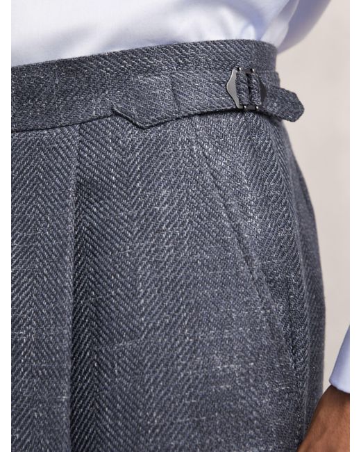 Reiss Blue Wool-Blend Herringbone Trousers Tailored-Fit for men