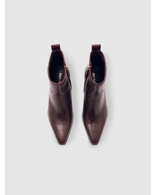 Reiss Purple Amy - Oxblood Leather Block-heel Ankle Boots, Us 6 (uk 4)