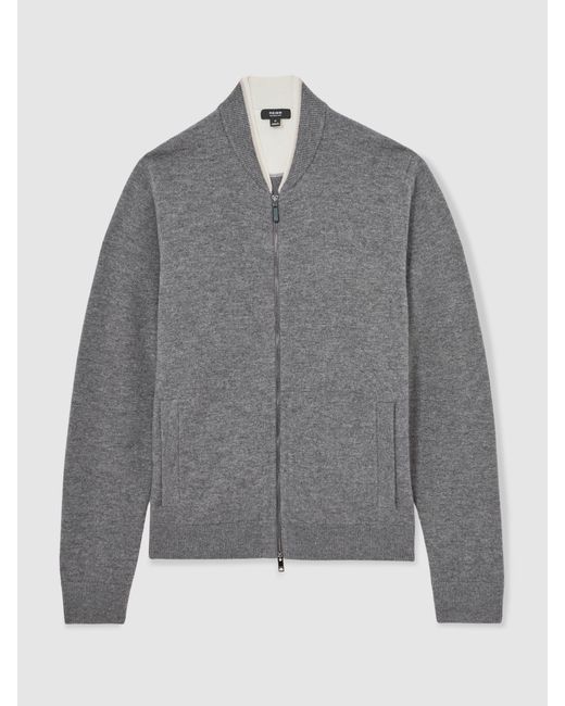 Reiss White Merino-Wool Zipped Bomber Cardigan for men