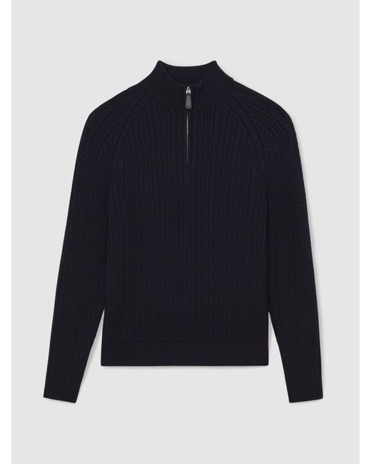 Reiss Blue Cable-Knit Half-Zip Jumper With Wool for men
