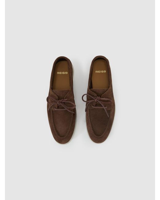 Reiss Brown Suede Lace-Up Boat Shoes for men