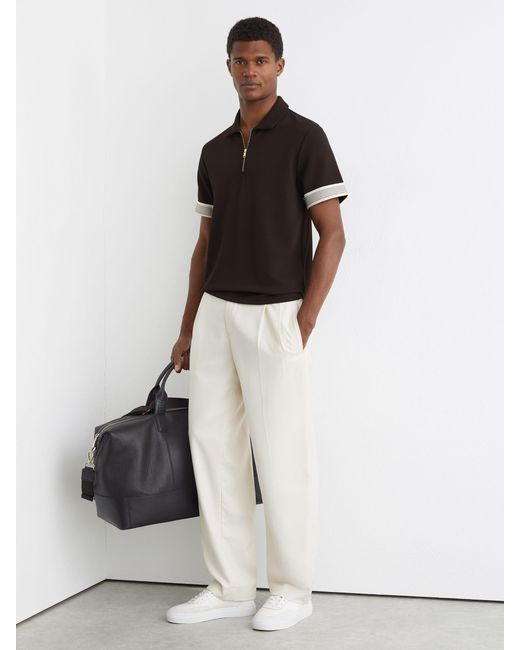 Reiss White Bruno - Chocolate Brown Sleeve-trim Half-zip Polo Shirt, M for men