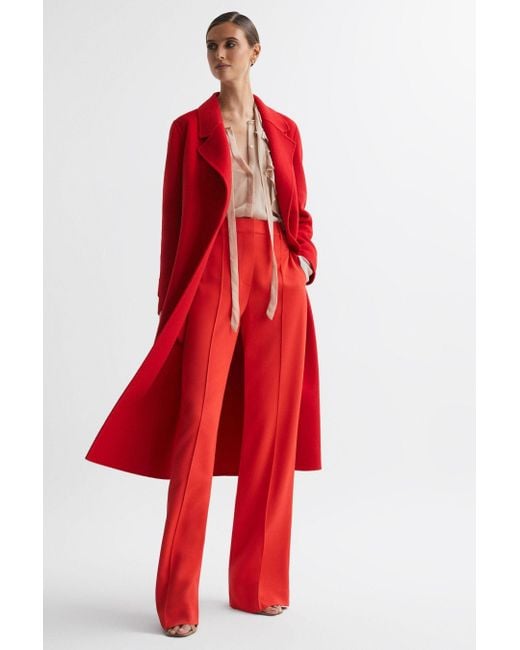 Reiss Emile - Red Wool Belted Blindseam Coat