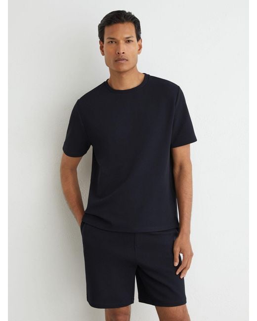 Reiss Blue Textured Modern-Fit Crew-Neck T-Shirt for men