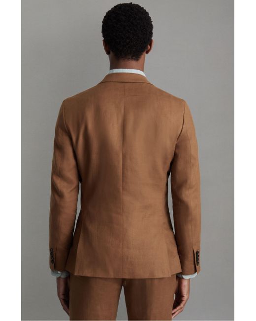 Reiss Kin - Tobacco Brown Slim Fit Single Breasted Linen Blazer, Uk 46 for men