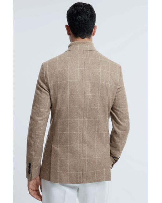 ATELIER Brown Italian Wool-cashmere Slim Fit Double Breasted Check Blazer for men