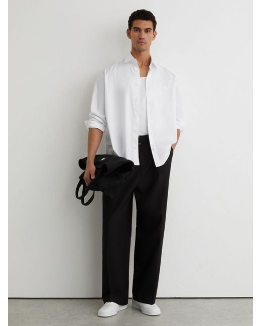 Reiss White Monogram-Embroidered Relaxed-Fit Shirt Cotton for men