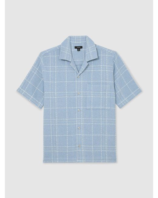 Reiss Blue Soft & Textured Check Cuban-Collar Shirt With Cotton for men