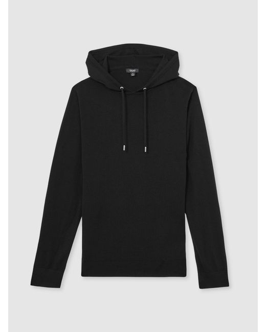 Reiss Black Holland Hoodie Wool Plain for men