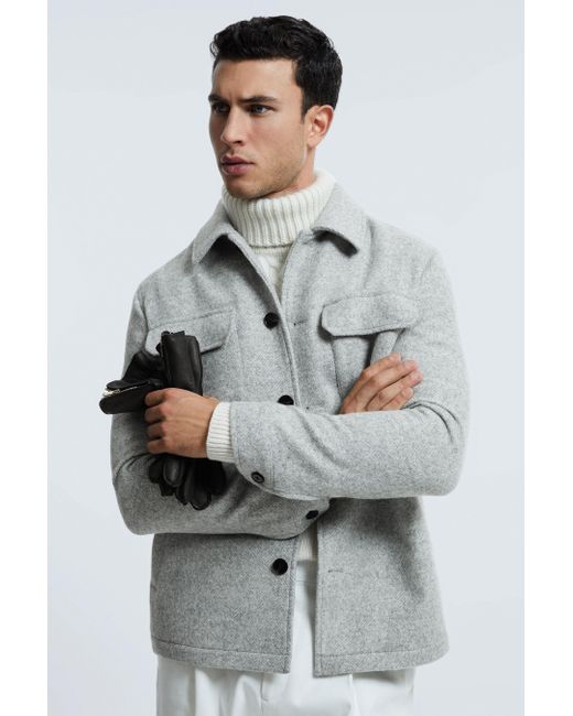 ATELIER White Italian Wool Blend Button-through Jacket for men