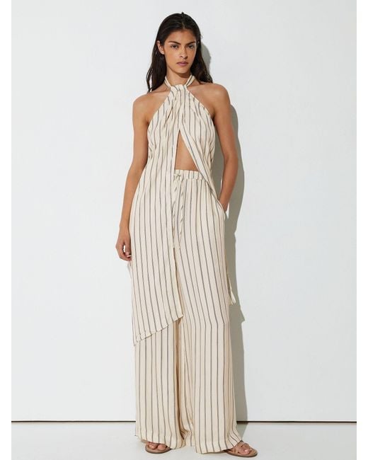 Reiss Natural Halterneck Stripe Split-Front Resort Top