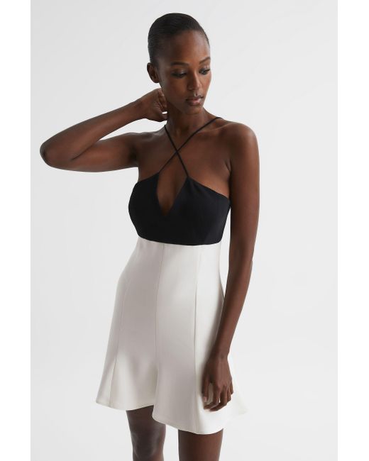 Reiss Multicolor Trina - Black/white Colourblock Strappy Mini Dress, Us 14