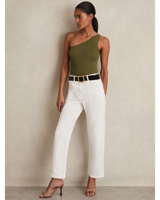 Reiss Natural Lace-Knit Detail One-Shoulder Bodysuit