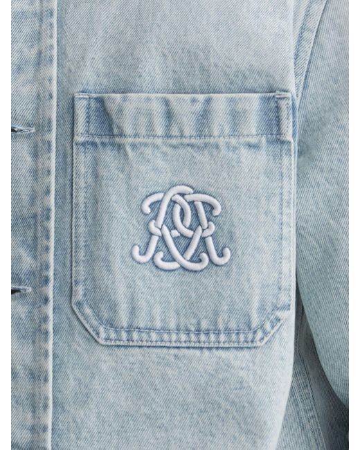 Reiss Gray Randall - Acid Blue Monogram Relaxed Washed-denim Overshirt, L for men
