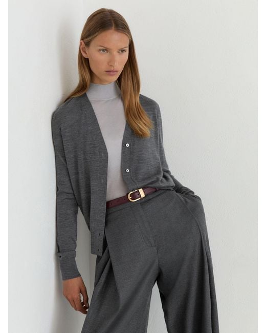 Reiss Gray Merino Wool V-Neck Cardigan