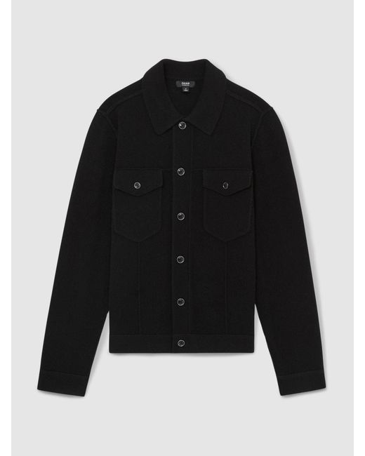 Reiss Black Wool Button Through Knitted Jacket for men
