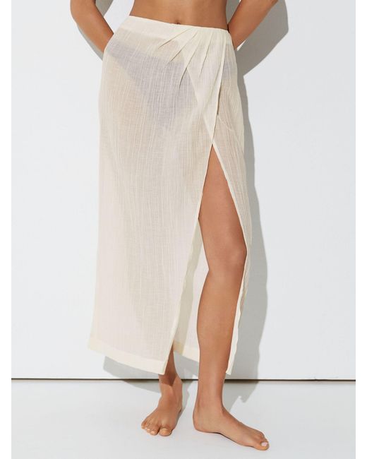 Reiss White Cotton-Blend Gauze Wrap Beach Skirt