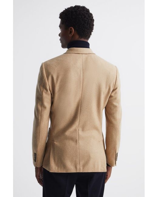 Reiss Natural Lough - Camel Double Breasted Slim Fit Textured Blazer, 42r for men