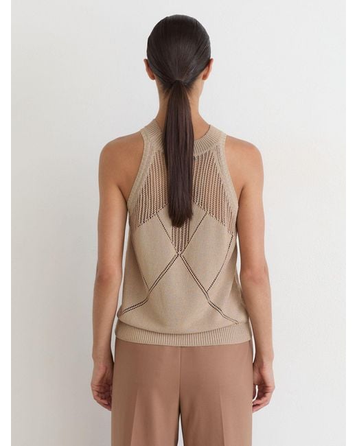 Reiss Natural Cotton-Blend Argyle Open-Knit Vest