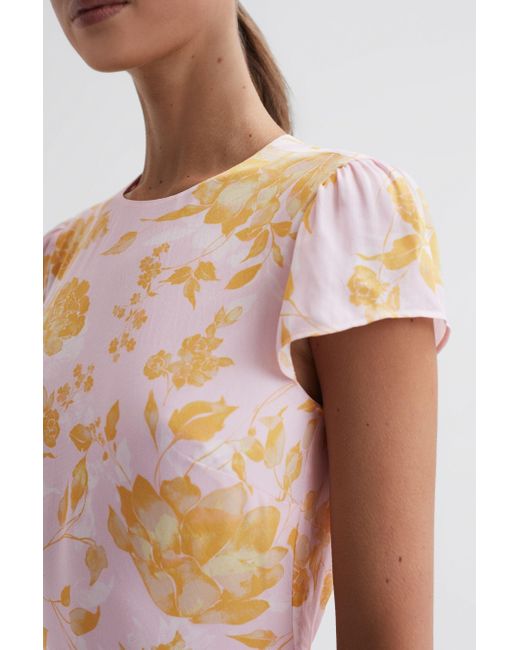 Reiss White Livia - Pink/yellow Livia Petite Floral Cut-out Back Midi Dress