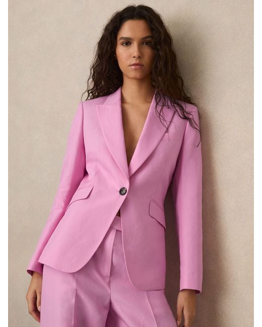 Reiss Women's Pink Single Breasted Suit Jacket With Linen