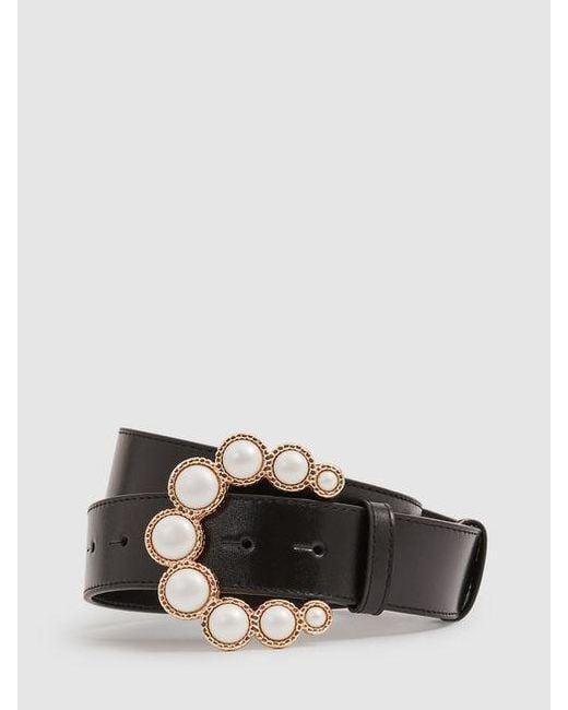 Camilla Elphick Black Camilla Leather Pearl Buckle Belt
