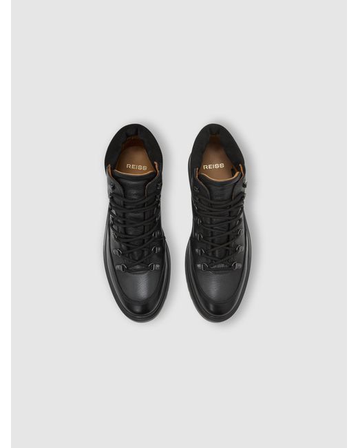Reiss Black Leather Hiking Boots for men