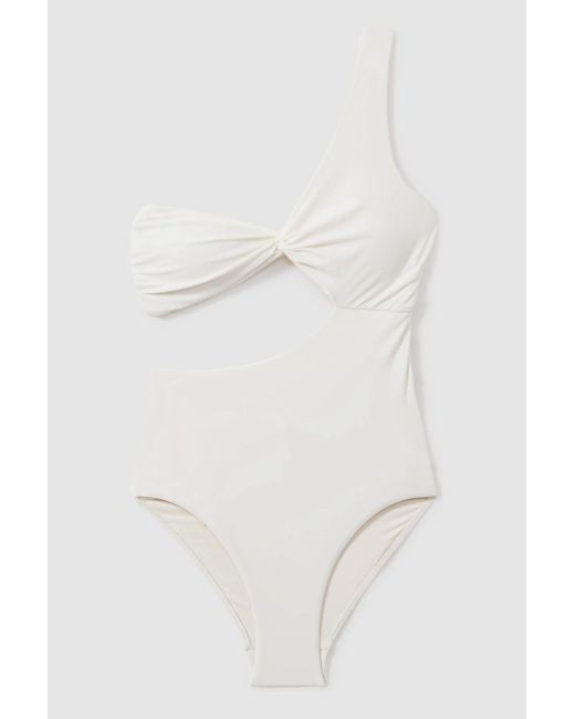 Reiss Brown Celia - White Asymmetric Cut-out Swimsuit