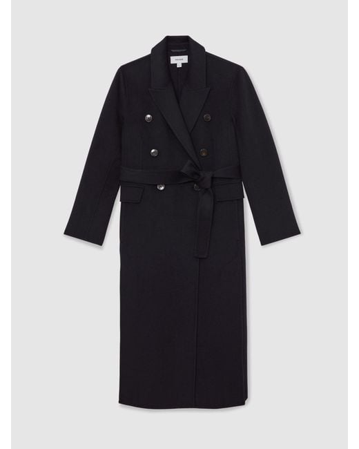 Reiss Blue Brogan - Navy Double-breasted Blindseam Coat Wool-blend, Us 0