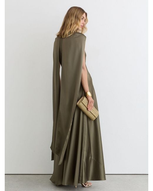 Reiss Fae - Khaki Green Petite Satin Cape Maxi Dress, Us 2