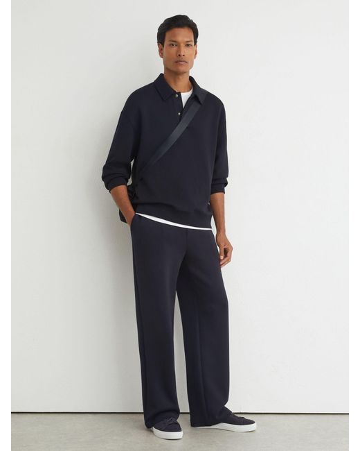 Reiss Blue Premium Interlock Relaxed Polo Sweatshirt for men