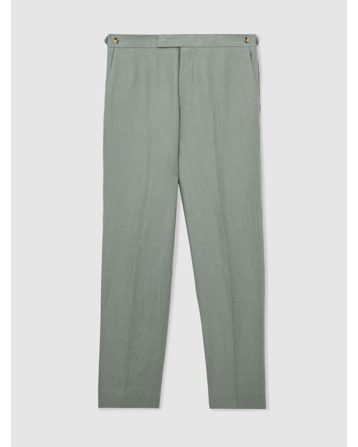 Reiss Green Tailored Fit Linen-Twill Classic-Fit Suit Trousers for men