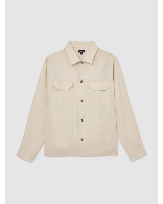 Reiss Natural Linen Herringbone-Stripe Regular-Fit Shirt for men