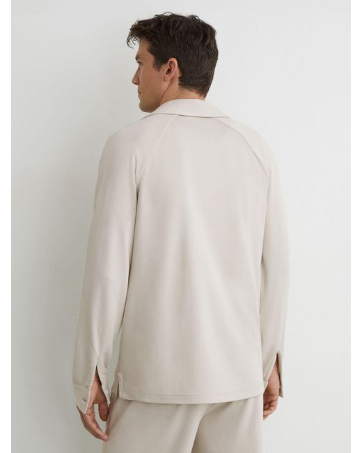 Reiss Natural Delmer - Light Stone Jersey Twin-pocket Cuban-collar Overshirt, L for men