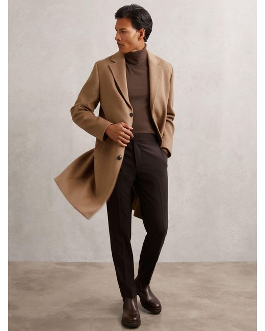 Reiss Natural Empire - Camel Wool-blend Single-breasted Overcoat, S for men