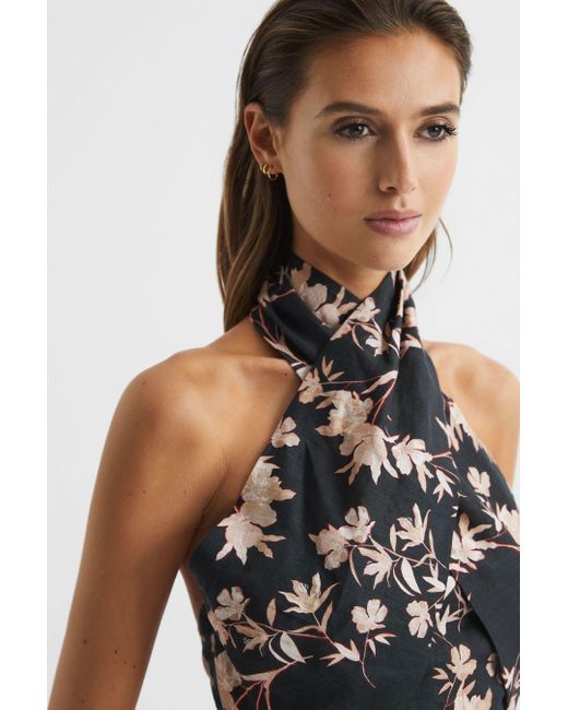 Reiss Multicolor Ally - Black/blush Ally Printed Halter Neck Cropped Top, Us 6