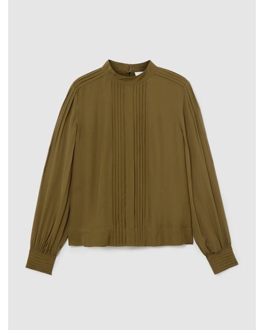 Reiss Brown Pintuck-Detail Tie-Back Blouse