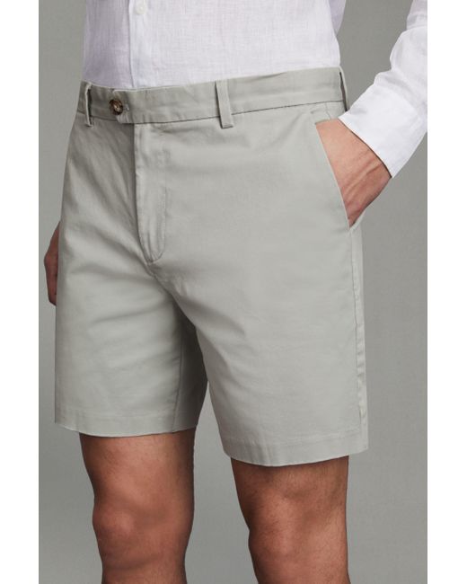 Reiss Gray S - Soft Sage Wicket S Modern Fit Cotton Blend Chino Shorts, Uk 38 S for men