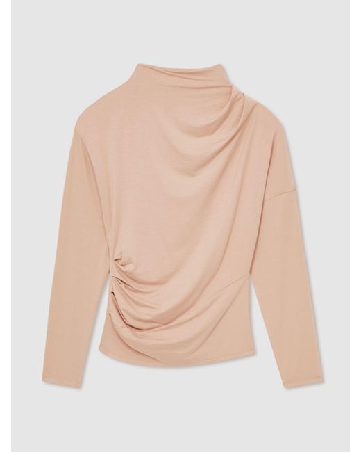 Reiss Natural Draped Jersey Long-Sleeve Top