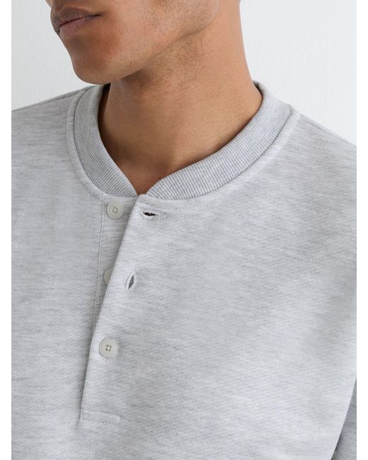 Reiss Gray Cotton-Blend Henley Sweatshirt for men