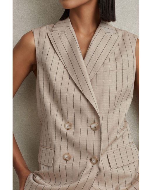 Reiss Natural Odette - Neutral Petite Wool Blend Striped Double Breasted Waistcoat