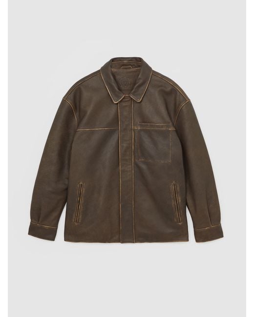 Reiss Pierce - Brown Monogram Embossed Leather Jacket Relaxed-fit, Xl for men